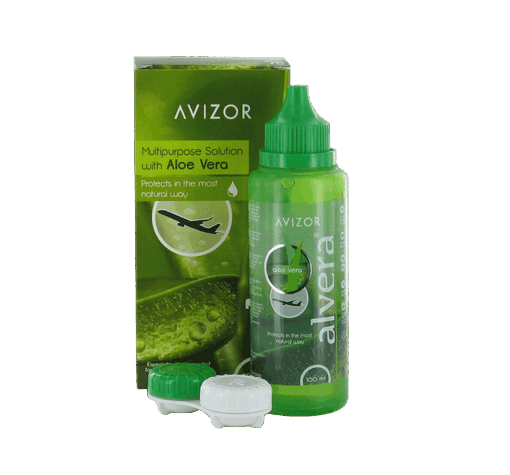 Avizor alvera mit Aloe Vera Reisepack (100ml+1 flacher Linsenbehälter)